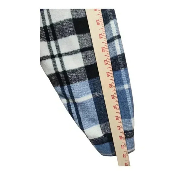 Active USA Blue Black White Plaid Sherpa Lined Shacket Women’s Size L Wool Blend - Picture 10 of 10